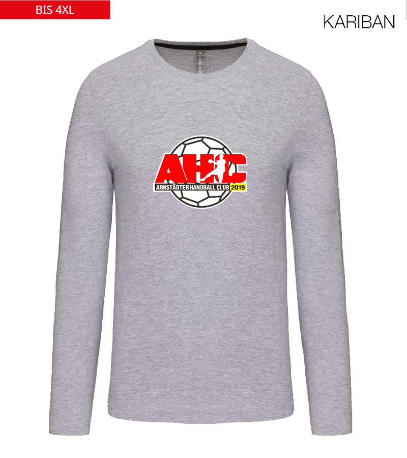 Kariban Herren Langarmshirt Oxford Grey "Anton Frontprint"