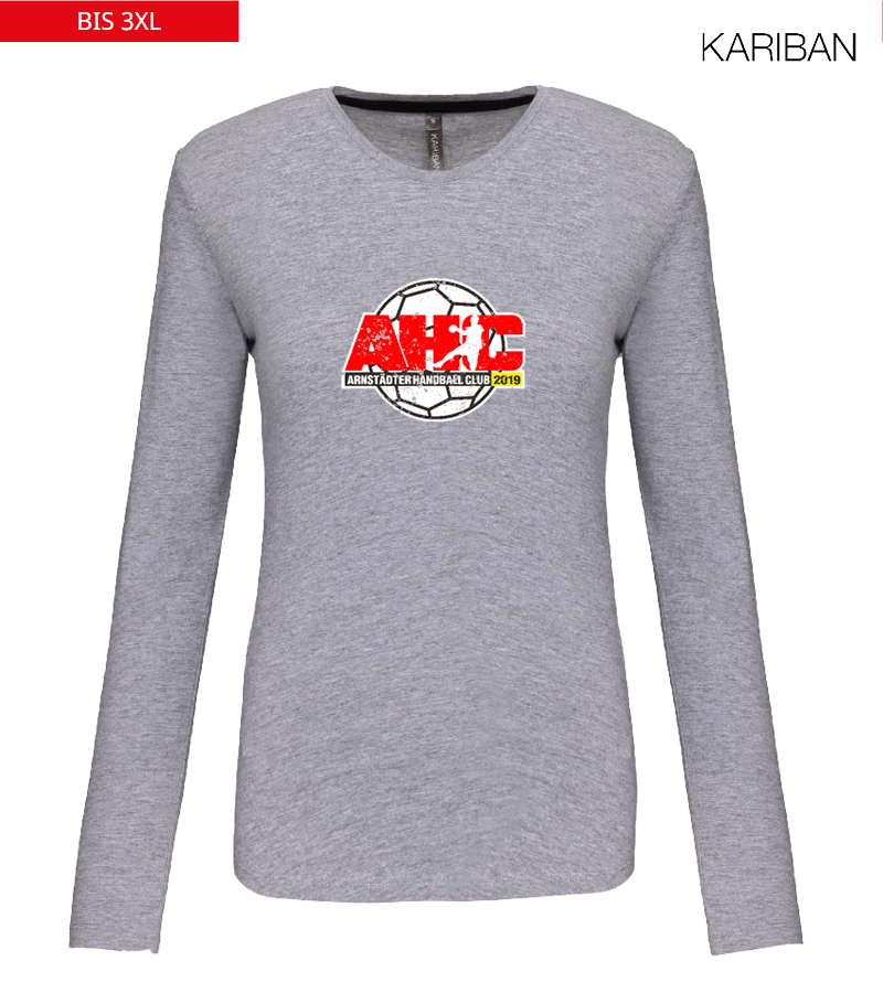 Kariban Damen Langarmshirt Oxford Grey "Uwe Frontprint"