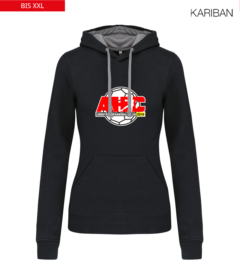 Kariban Damen Hoodie Black Fine Grey "Anton Frontprint"